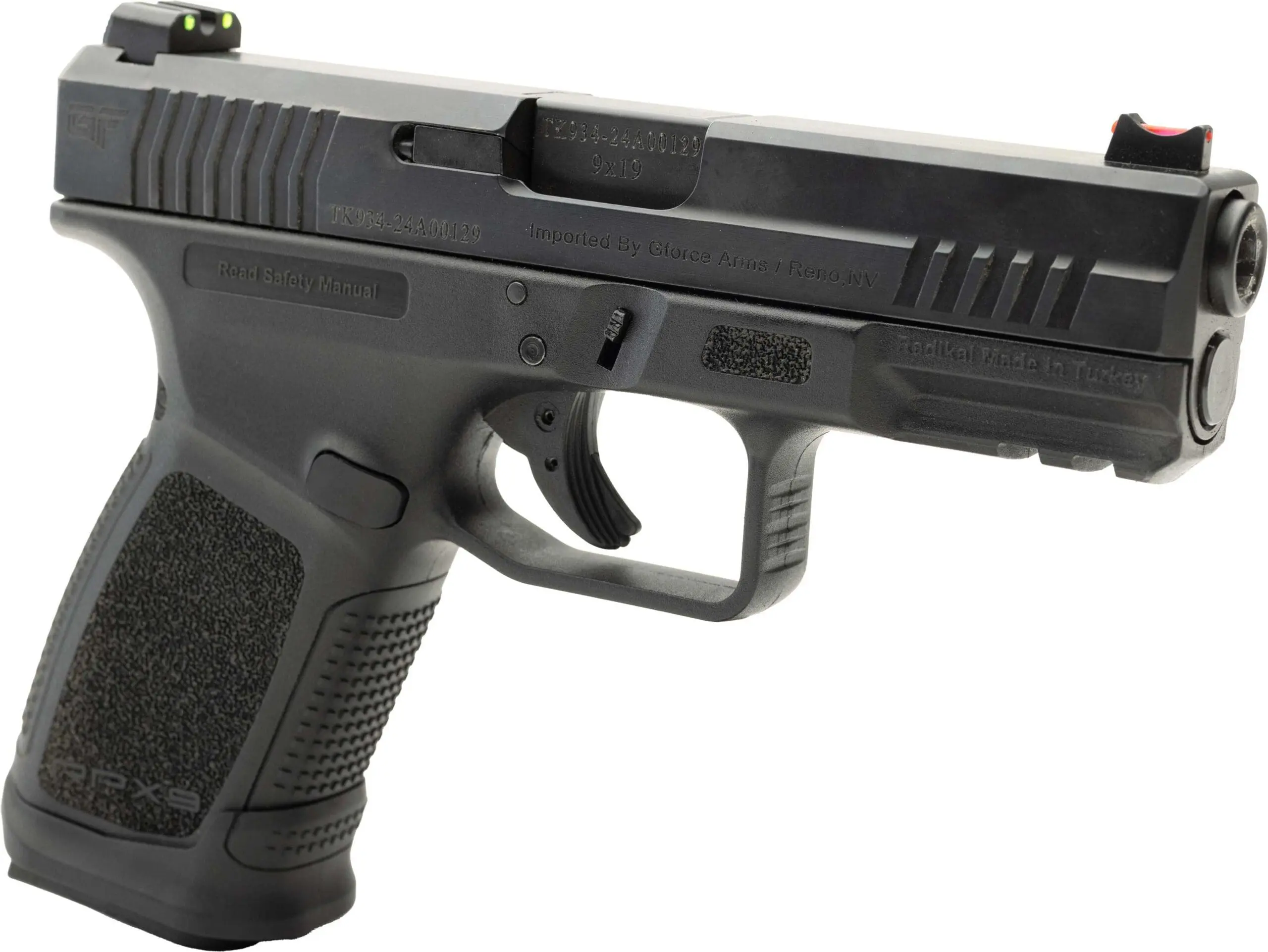 GForce Arms RPX9 Exodus 9mm pistol black polymer frame 4140 steel slide Glock fiber optic sights