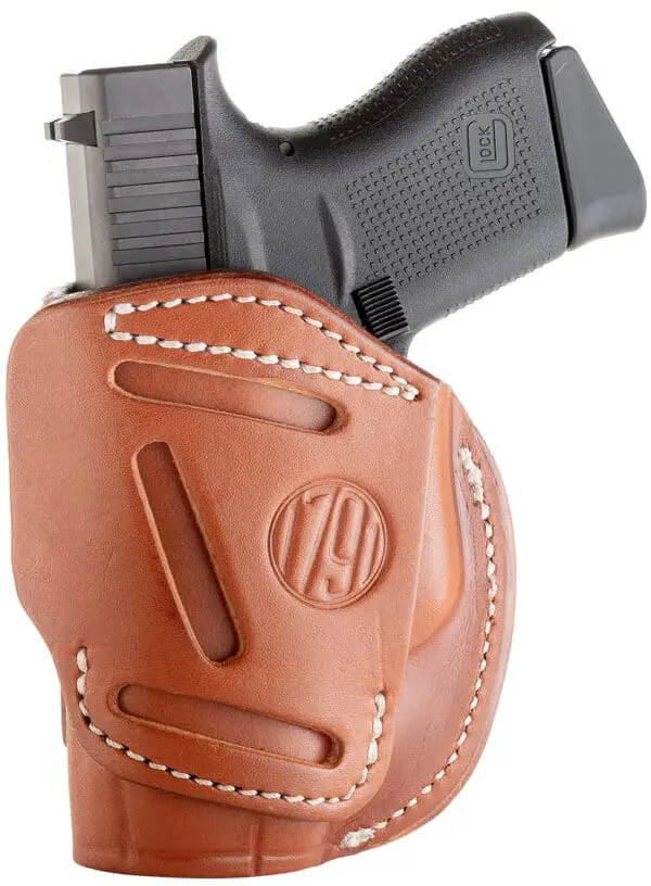 1791 Gunleather 4WH2CBRR 4-Way  IWB/OWB Size 02 Classic Brown Leather Belt Clip Compatible w/Ruger LCP/S&W Bodyguard/Glock 42/43/43X  Right Hand