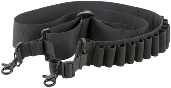 Aim Sports DSBS1 Deluxe  made of Black Nylon Webbing with Bandolier Design for Shotguns  Holds up to 14 Shells