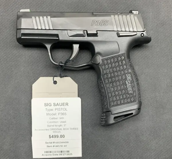 SIG SAUER P365 3" 9MM BLACK #04578-07