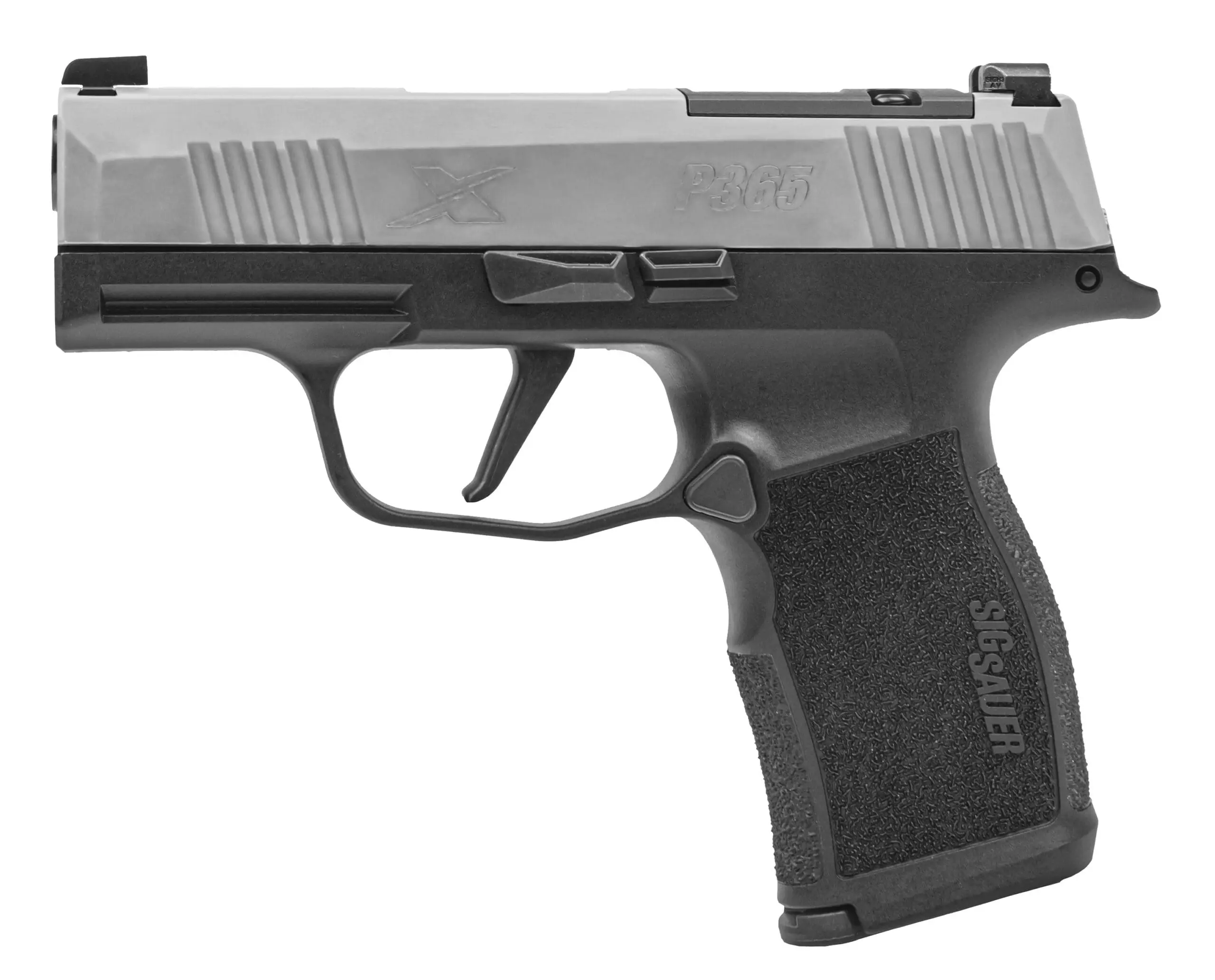 Sig Sauer P365X 9mm 3.10-inch pistol with black polymer frame and stainless optic-ready slide