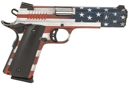 Citadel CIT45FSPUSA M1911 Government 45 ACP 8+1, 5" Stainless Steel Barrel, American Flag Cerakote Serrated Steel Slide, Steel Frame w/Beavertail, Ambidextrous