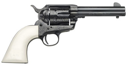 Taylors & Company 200056 1873 Cattleman Outlaw Legacy 45 Colt (LC) Caliber with 4.75" Barrel, 6rd Capacity Cylinder, Overall Blued Engraved Finish Steel & Ivory Synthetic Grip