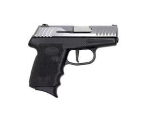 SCCY DVG-1 9mm pistol with silver stainless slide and black polymer frame, 3.1 inch barrel