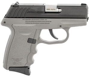 SCCY CPX-3 pistol in sniper gray and black with polymer frame and two magazines