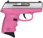 SCCY CPX-3 compact pink stainless pistol with polymer frame and two magazines
