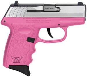 SCCY CPX-3 compact pink stainless pistol with polymer frame and two magazines