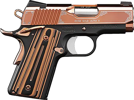 Kimber Rose Gold Ultra II 9mm 3-inch pistol with Rose Gold PVD slide and KimPro II black frame