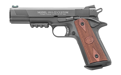 Chiappa 1911-22 Custom pistol, 5-inch barrel, blued finish, walnut grips, adjustable fiber-optic sights