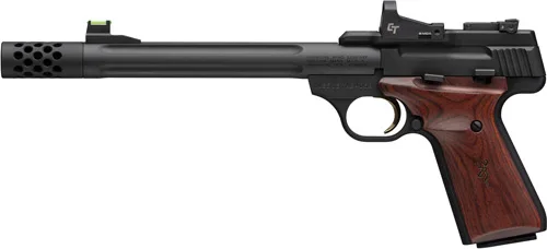 Browning Buck Mark Hunter .22 LR 7.65-inch blued pistol with Crimson Trace red dot and laminated grips
