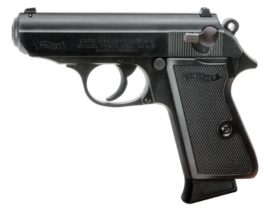 Walther PPK/S .22 LR compact pistol in black with checkered polymer grips
