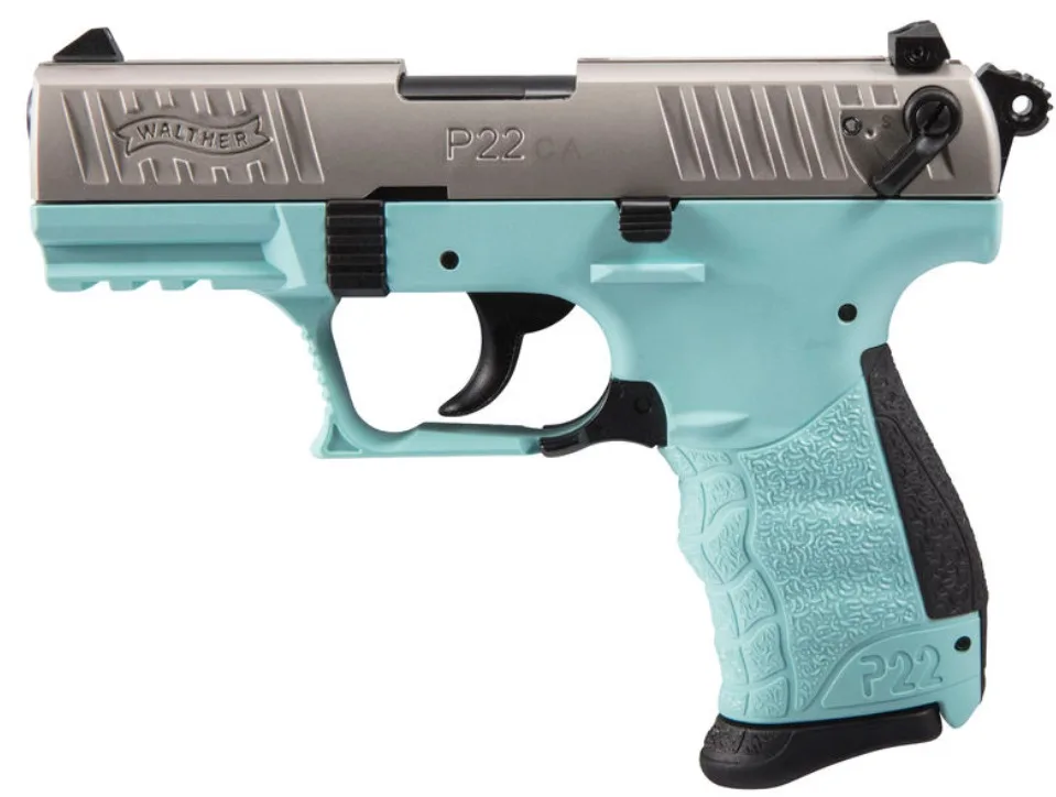 Walther P22-CA .22 LR pistol Angel Blue polymer frame nickel slide 3.42in threaded barrel