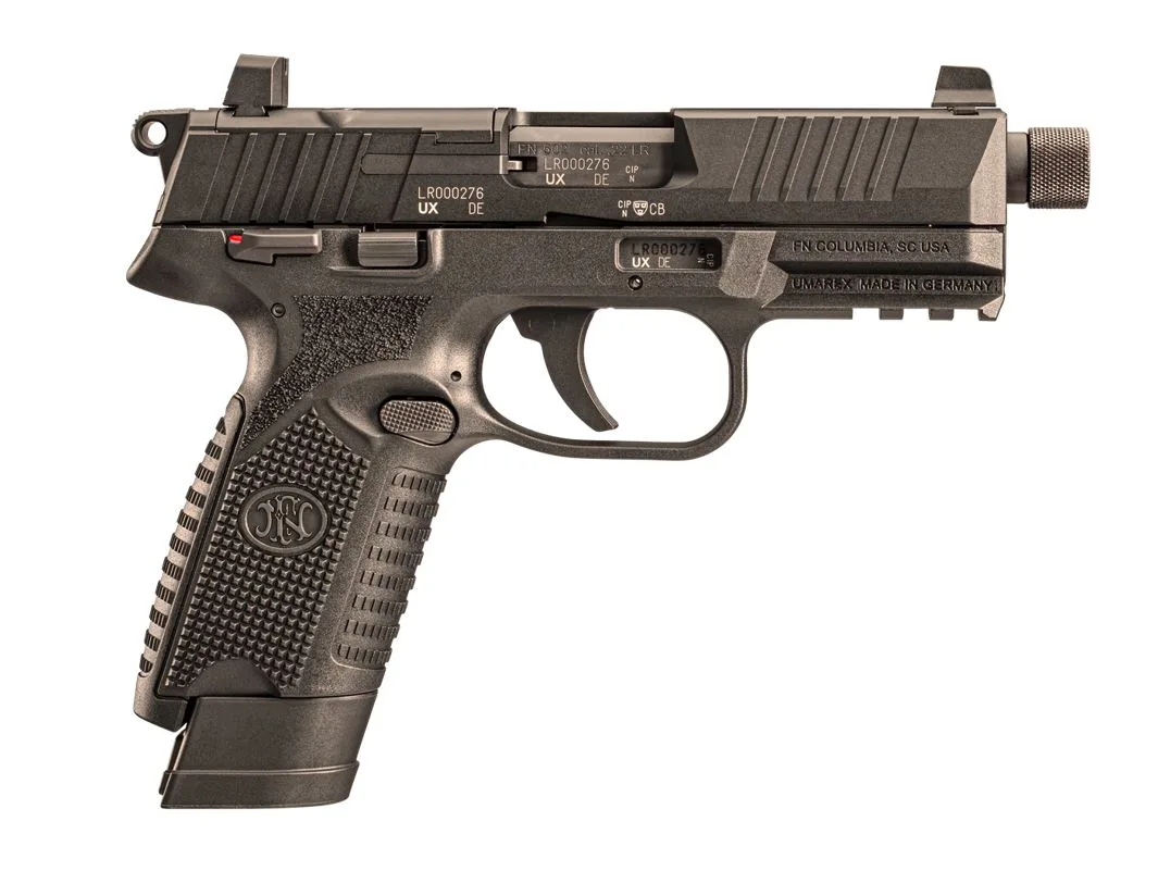 FN 502 Tactical .22 LR pistol, 4.6-inch threaded barrel, optic-ready, black polymer frame