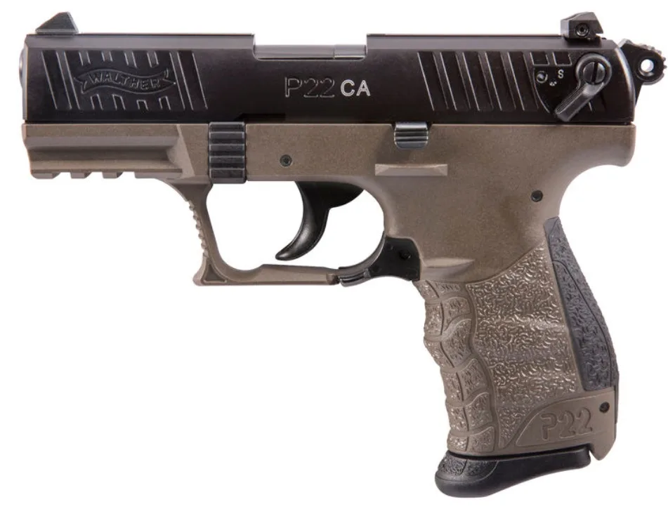 Walther P22 .22 LR 3.42in flat dark earth frame black slide CA compliant pistol