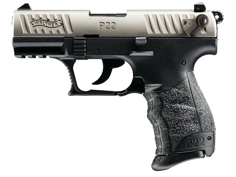 Walther P22Q .22 LR pistol two-tone nickel slide black polymer frame threaded barrel