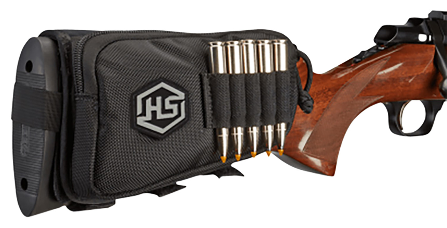 Hunters Specialties 01620 Buttstock Shell Holder W/Pouch Holds 5 Cartridges Black Polyester