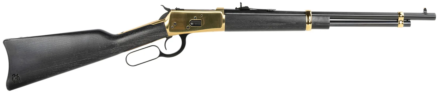 Heritage Mfg H9235718G 92 357 Mag 8rd 18" Black Steel Barrel, Gold Stainless Steel Receiver, Fixed Black Wood Stock
