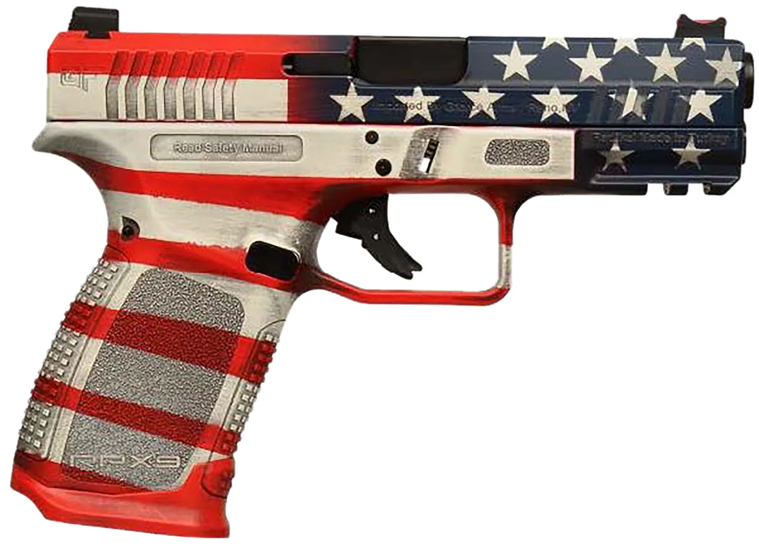 GForce Arms RPX9 Exodus 9mm pistol with 4.02 inch barrel and American Flag Cerakote finish
