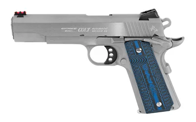 Colt 1911 Competition .45 ACP 5-inch stainless pistol with blue G10 grips