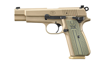 FN High Power 9mm pistol, 4.7-inch barrel, Flat Dark Earth finish, Dirty Olive G10 grips