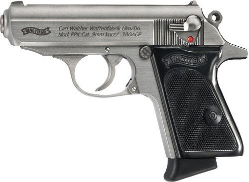 Walther PPK .380 ACP 3.3-inch stainless-finish pistol with black polymer grips