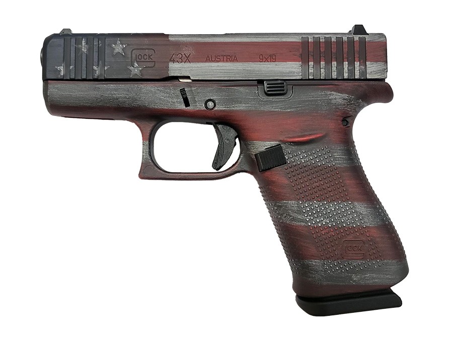 GLOCK 43X 9mm Distressed USA Flag finish with optic cut and two magazines