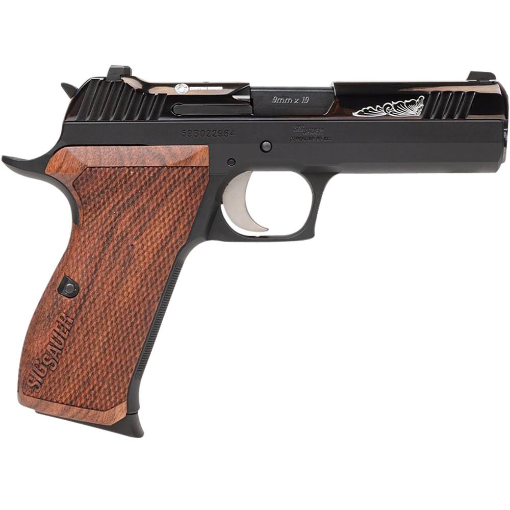 Sig Sauer P210 Carry Custom Works 9mm 4.1in with engraved rosewood grips and night sights