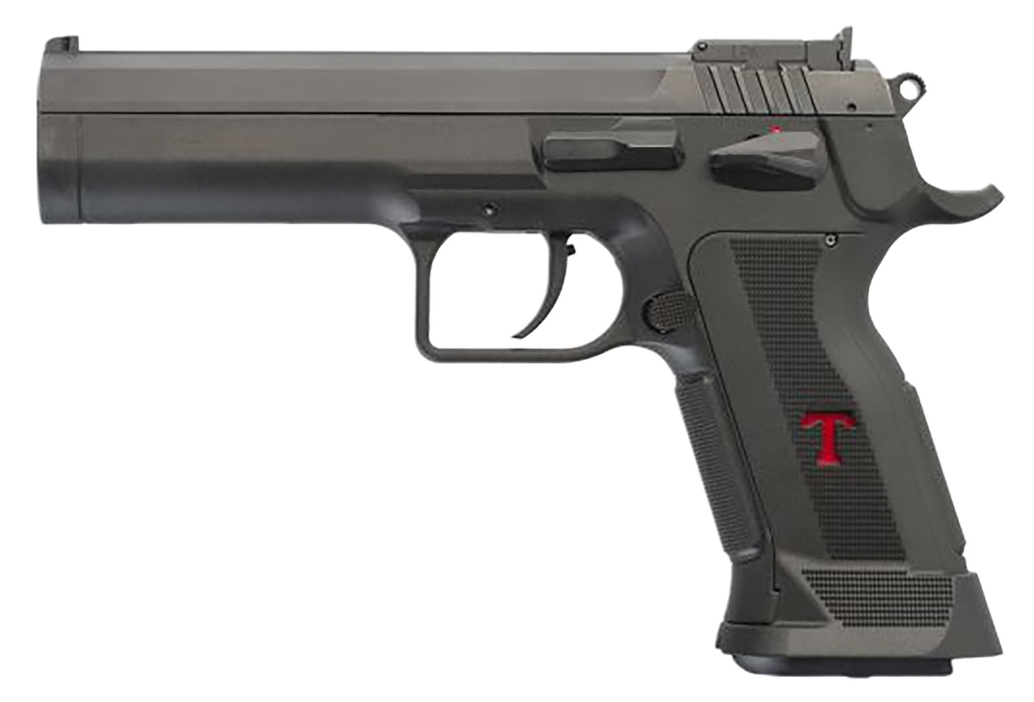 Tanfoglio TFLIMPROP9 Limited Custom 9mm pistol with 4.76-inch barrel, black serrated slide and polymer frame