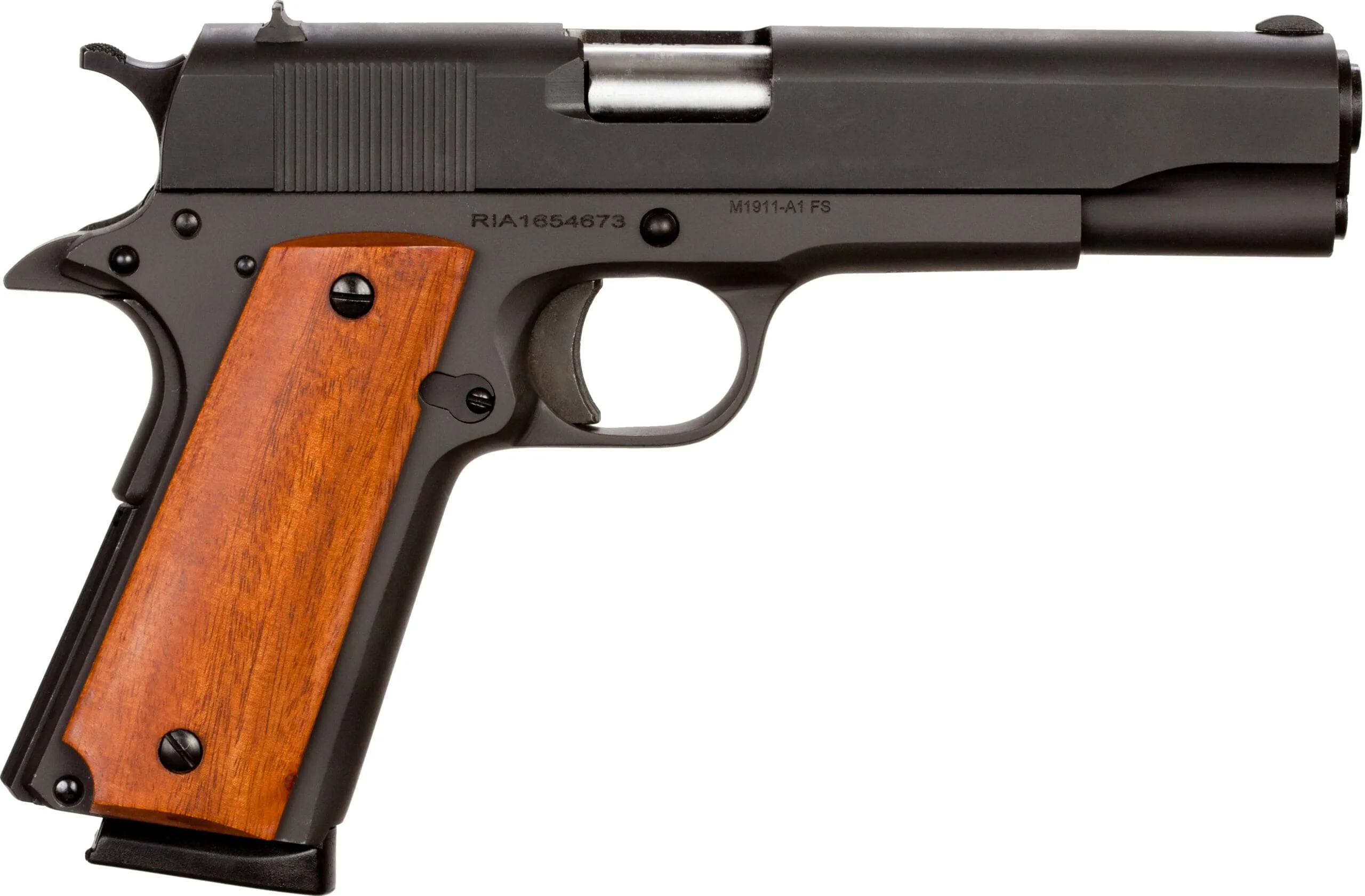 Rock Island Armory M1911-A1 GI Standard .45 ACP 5-inch parkerized pistol left angle