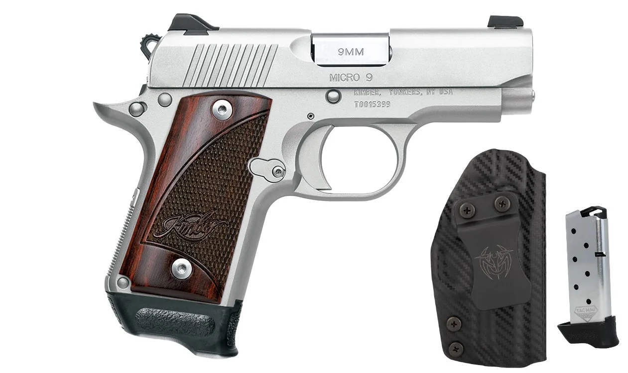 Kimber Micro 9 RTC stainless slide, rosewood grips and UM Tactical holster