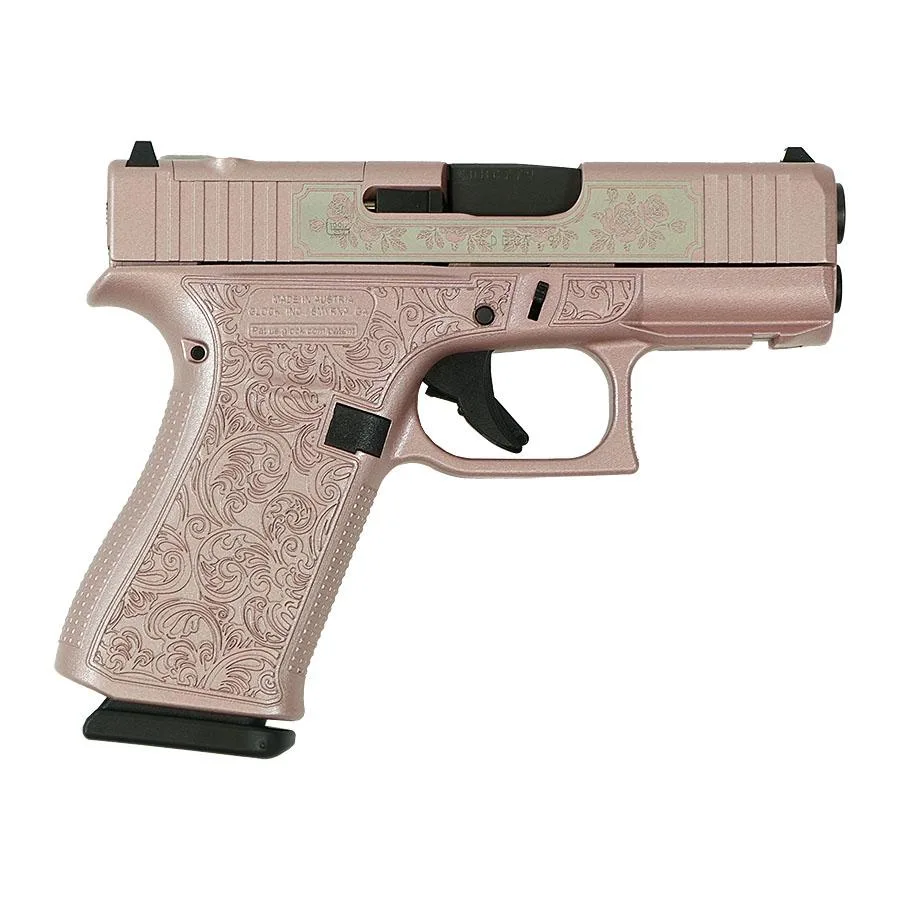 Glock 43x MOS 'Glock N Roses' Rose Gold 9mm handgun right-side view