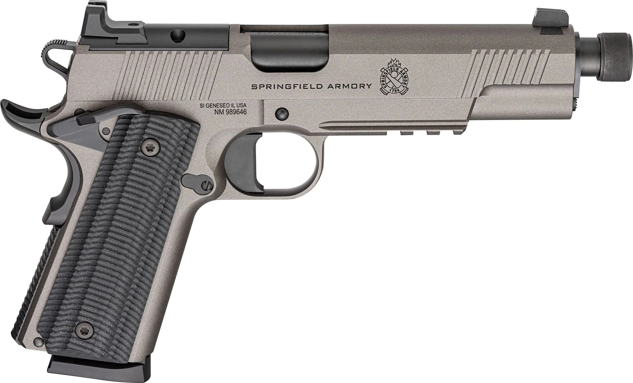 Springfield Armory 1911 Operator AOS .45 ACP Tungsten Gray with threaded barrel and VZ G10 grips