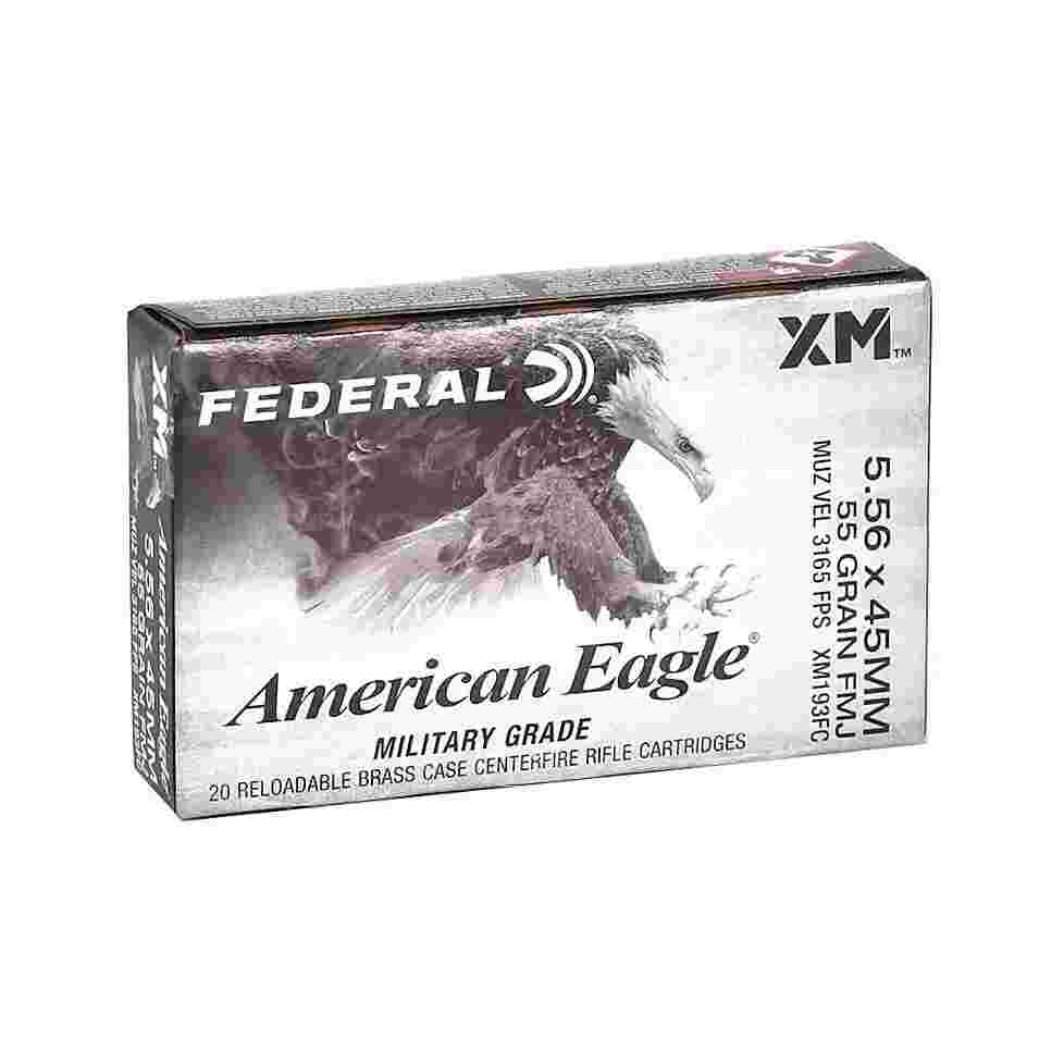 Federal American Eagle Rifle Ammunition 5.56mm 55gr FMJ 3165 fps 20/ct