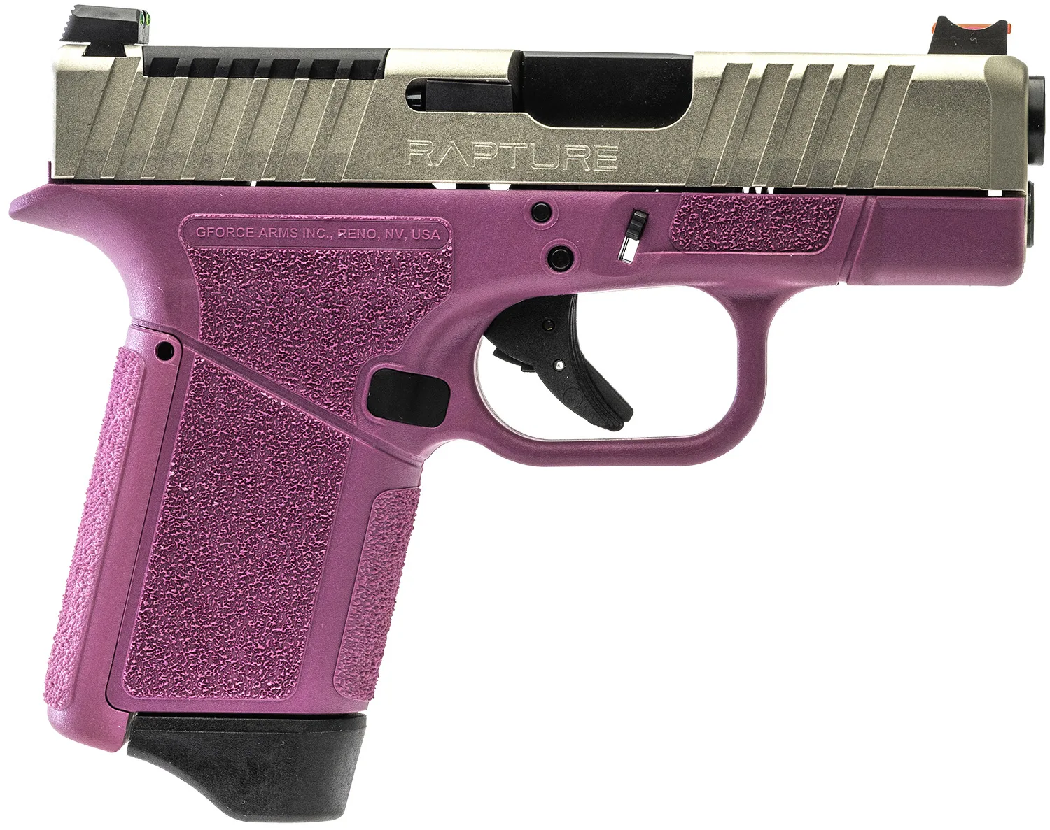 GForce Arms GF9 Rapture 9mm 3.25 inch pink Cerakote frame with nickel optic-ready slide
