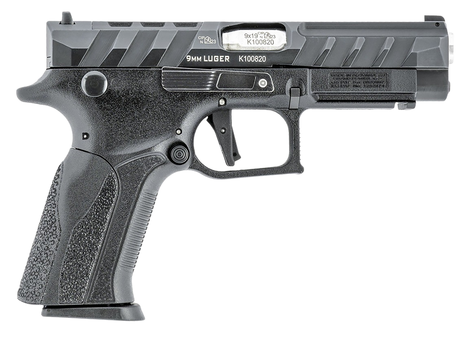 Grand Power Q100 Mk23 9mm pistol with 4.25 inch barrel and optic-ready slide, black